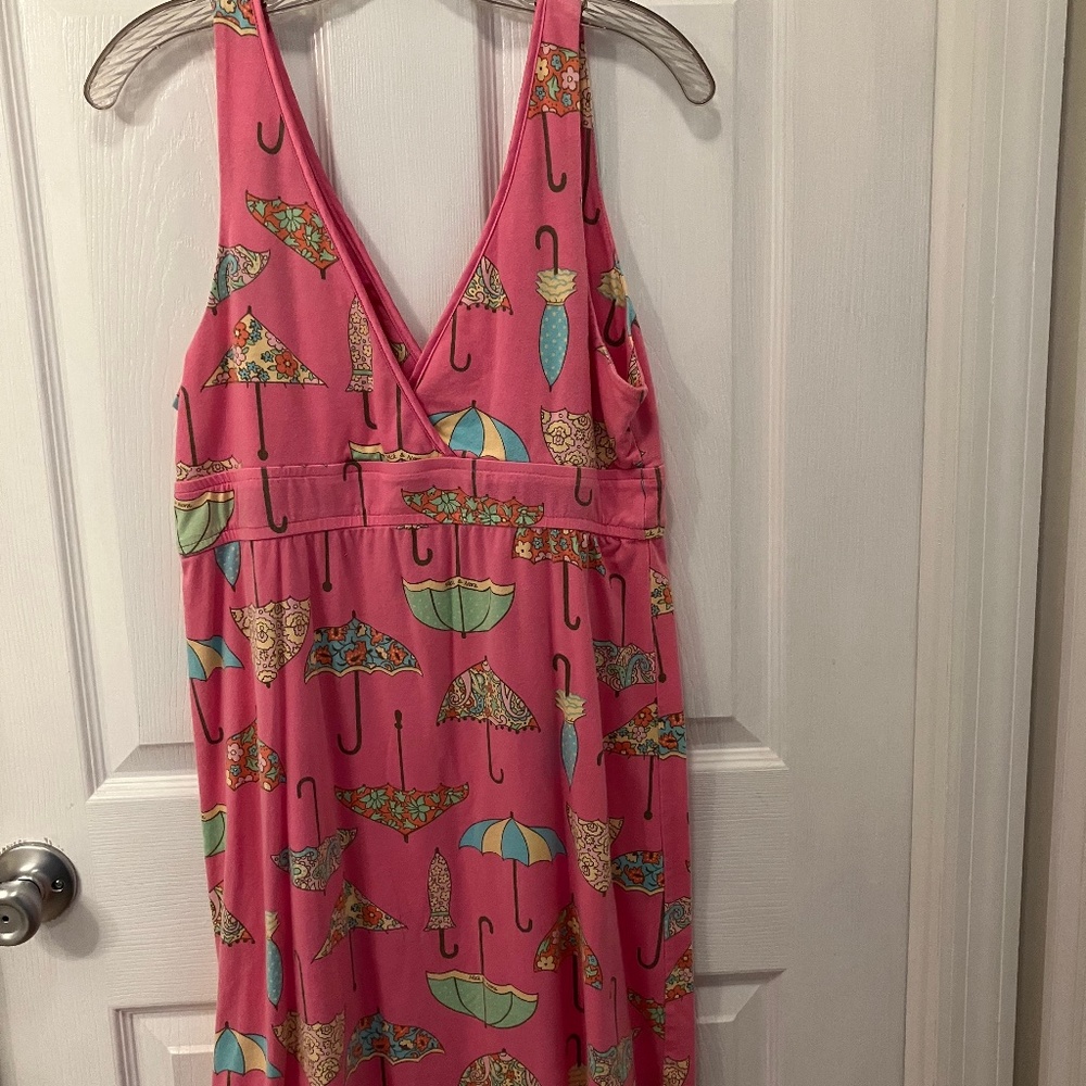 AdorableTarget Pink Umbrellas Patterned, Soft Cotton Sun Dress, Size Medium